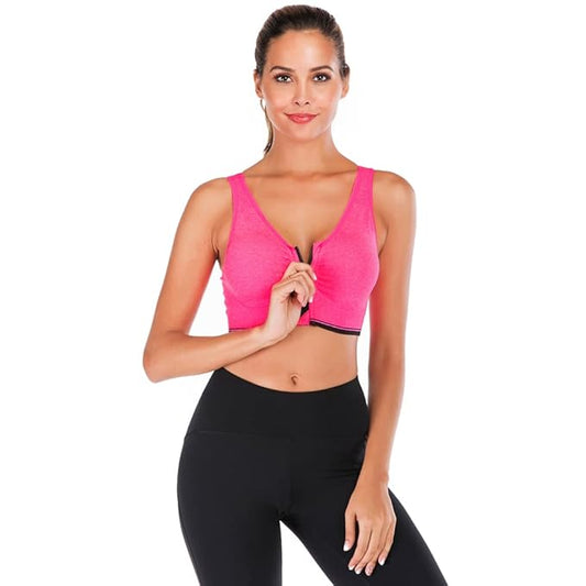 GVV Women's Magenta Zip Front Padded Racerback Sports Bra