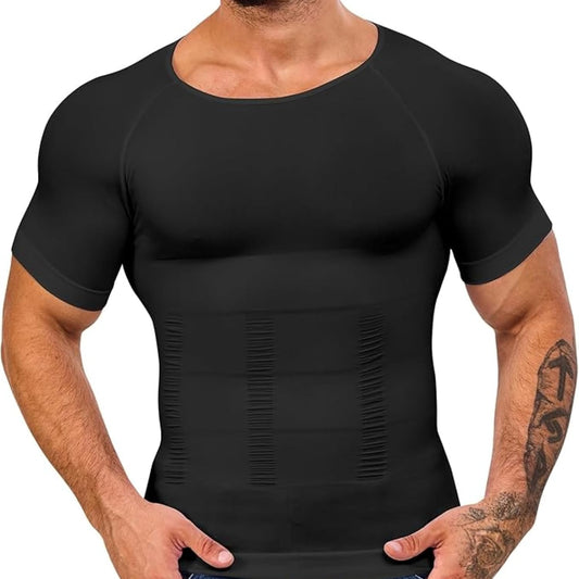 GVV Men's Black Slim N Lift Compression T Shirt