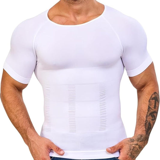 GVV Men's White Slim N Lift Compression T Shirt