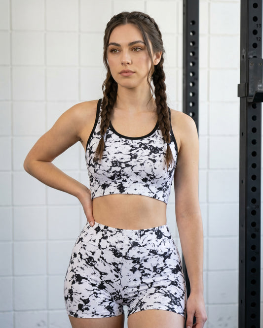 GVV Women's White Printed Yoga Shorts Sports Bra Combo