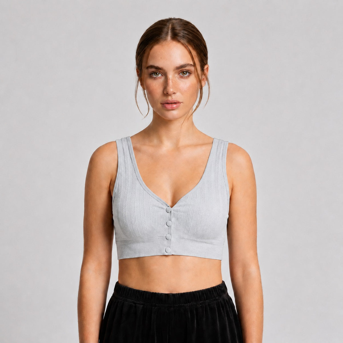 GVV Women's Front Button Bra Light Grey