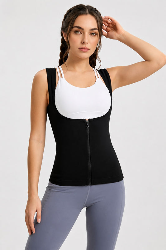 GVV Women's Front Zipper Sweat Shaper Vest