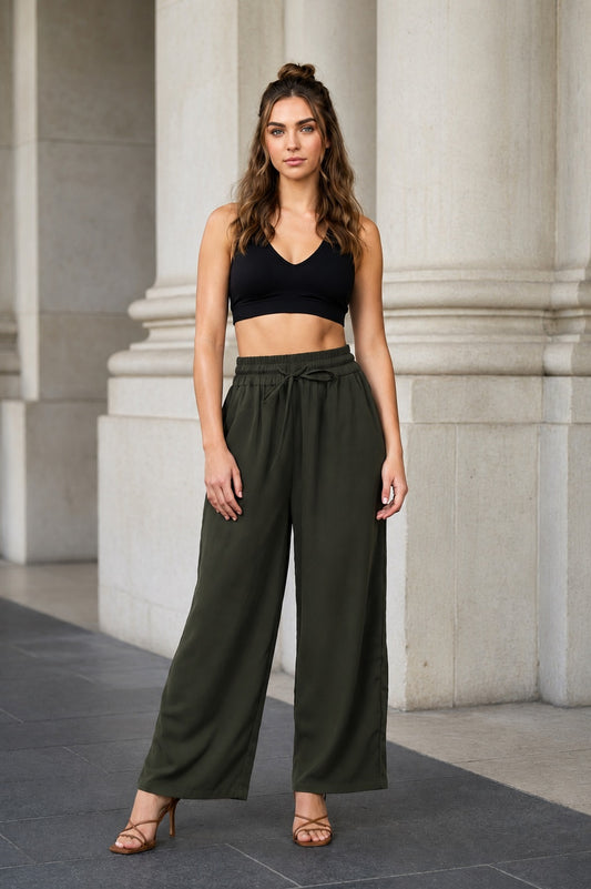 GVV Women's Olive Green Comfort Palazzo Pants