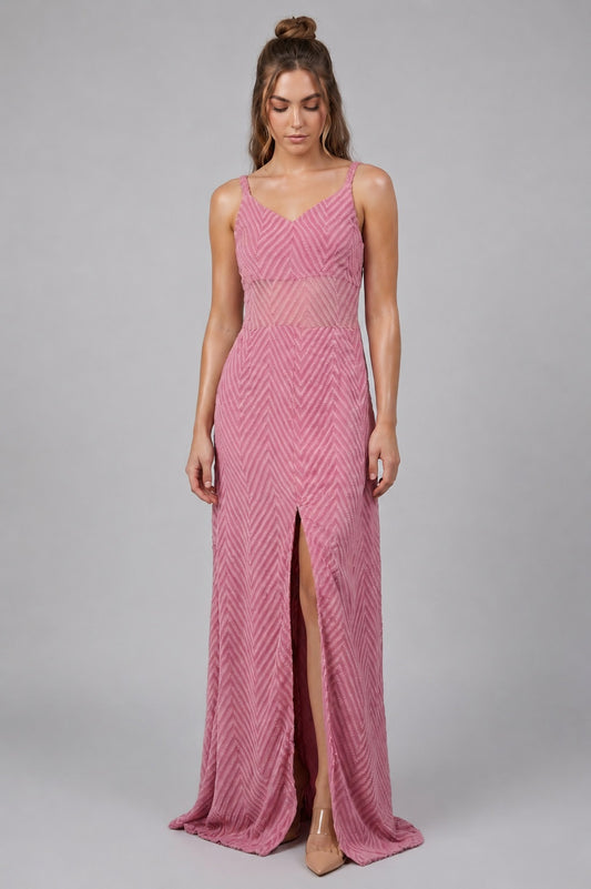 GVV Women's Pink Chevron Print Maxi Dress