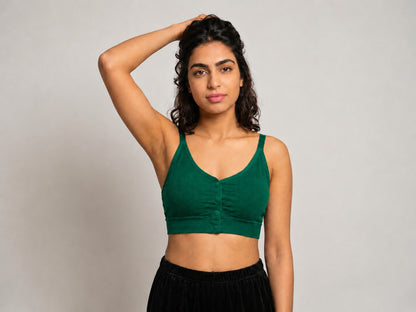 GVV Women's Strap Button Bra Emerald Green