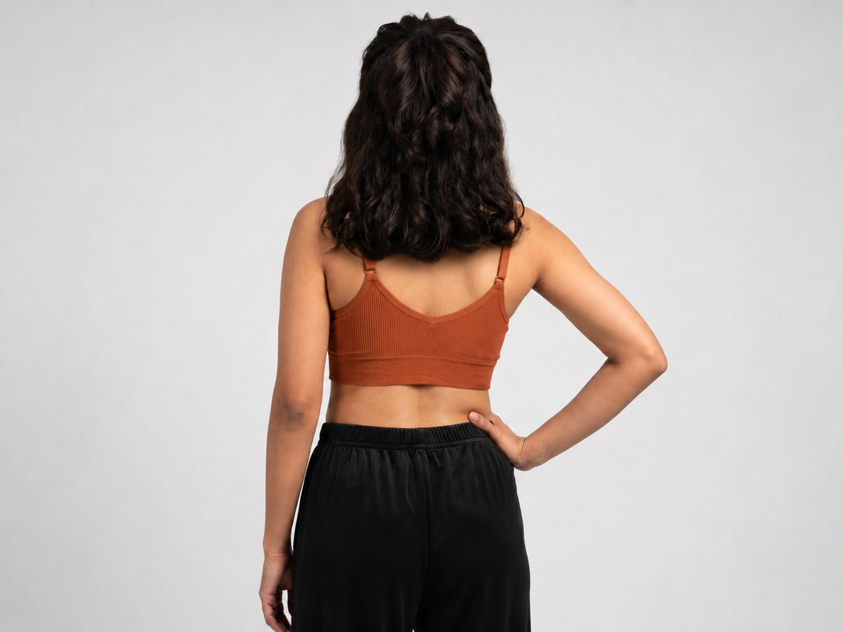 GVV Women's Strap Button Bra Rust Brown