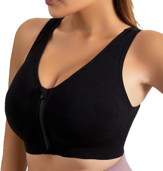 GVV Women's Zip Front Padded Racerback Sports Bra