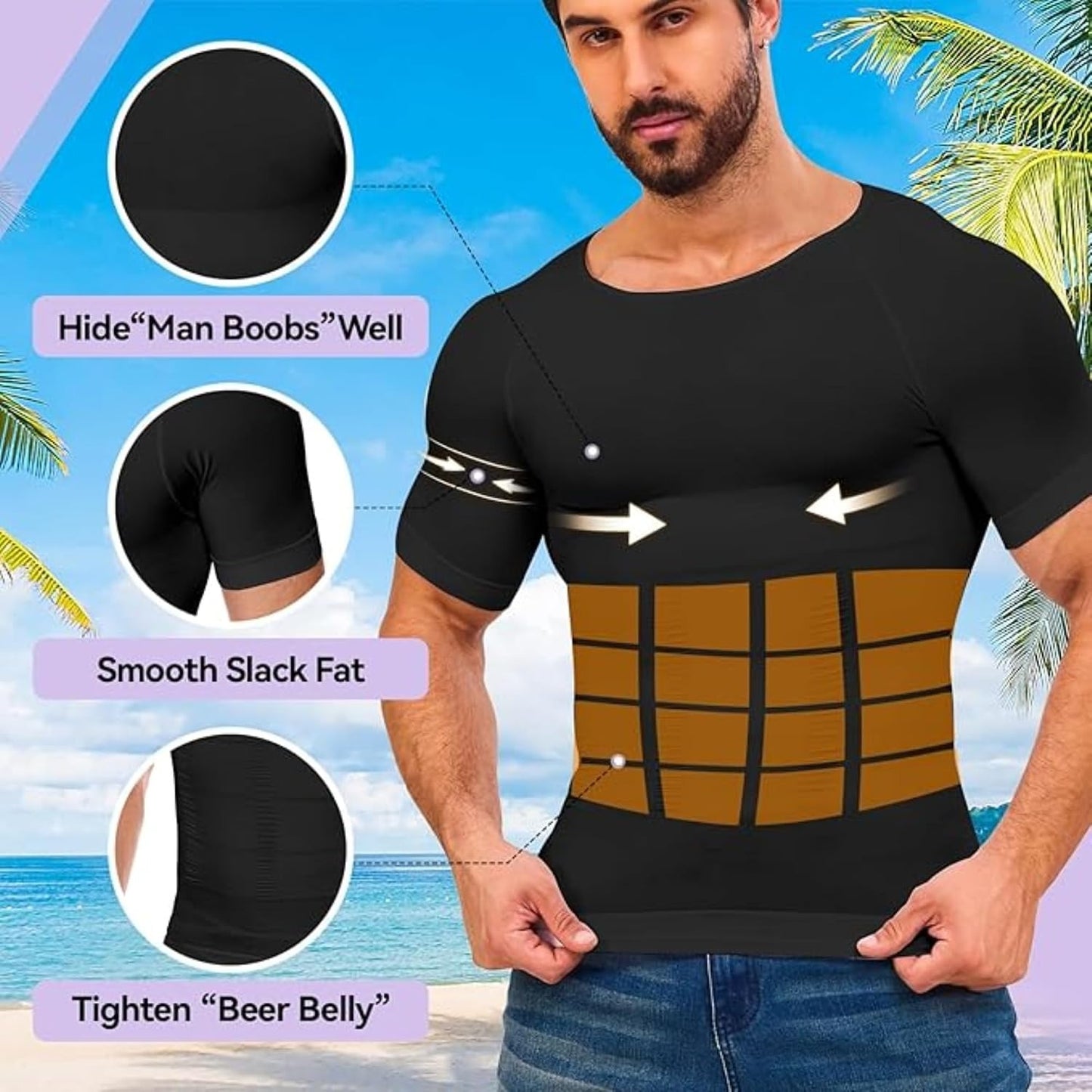 GVV Men's Slim-N-Lift Compression T-Shirt - Black