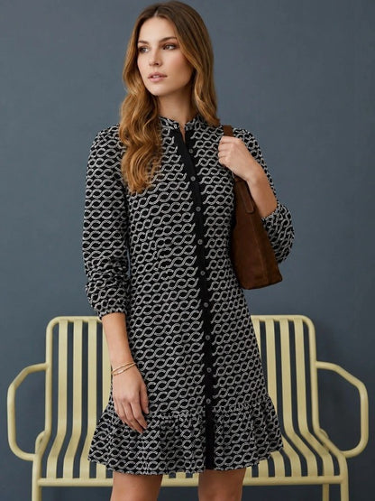 GVV Women's Black & White Geometric Print Shirt Dress