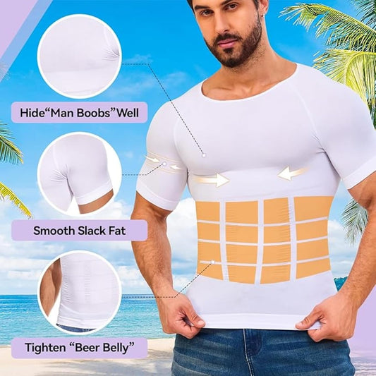 GVV Men's Slim-N-Lift Compression T-Shirt - White