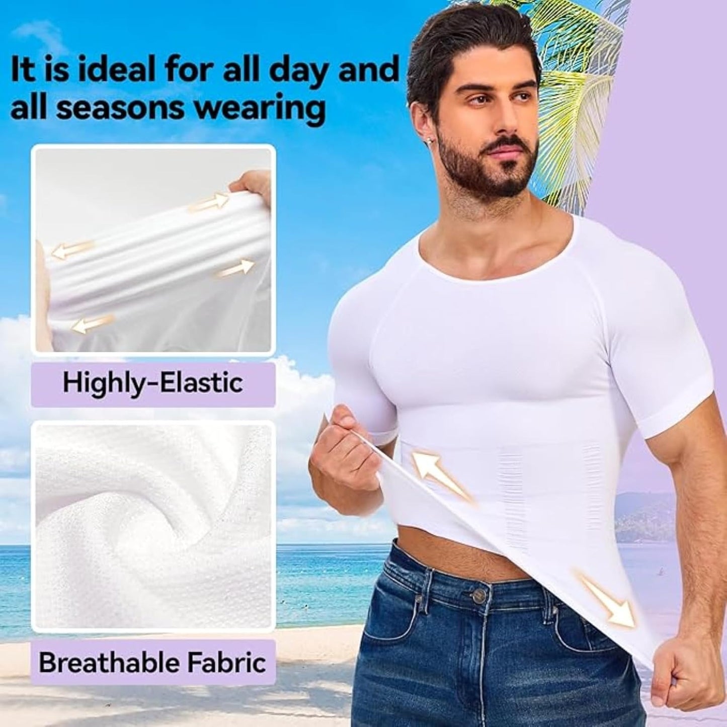 GVV Men's Slim-N-Lift Compression Vest - White