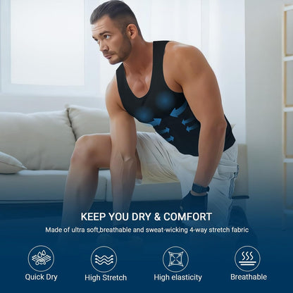 GVV Men's Slim-N-Lift Compression Vest - Black
