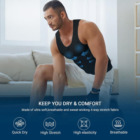 GVV Men's Slim-N-Lift Compression Vest - Black
