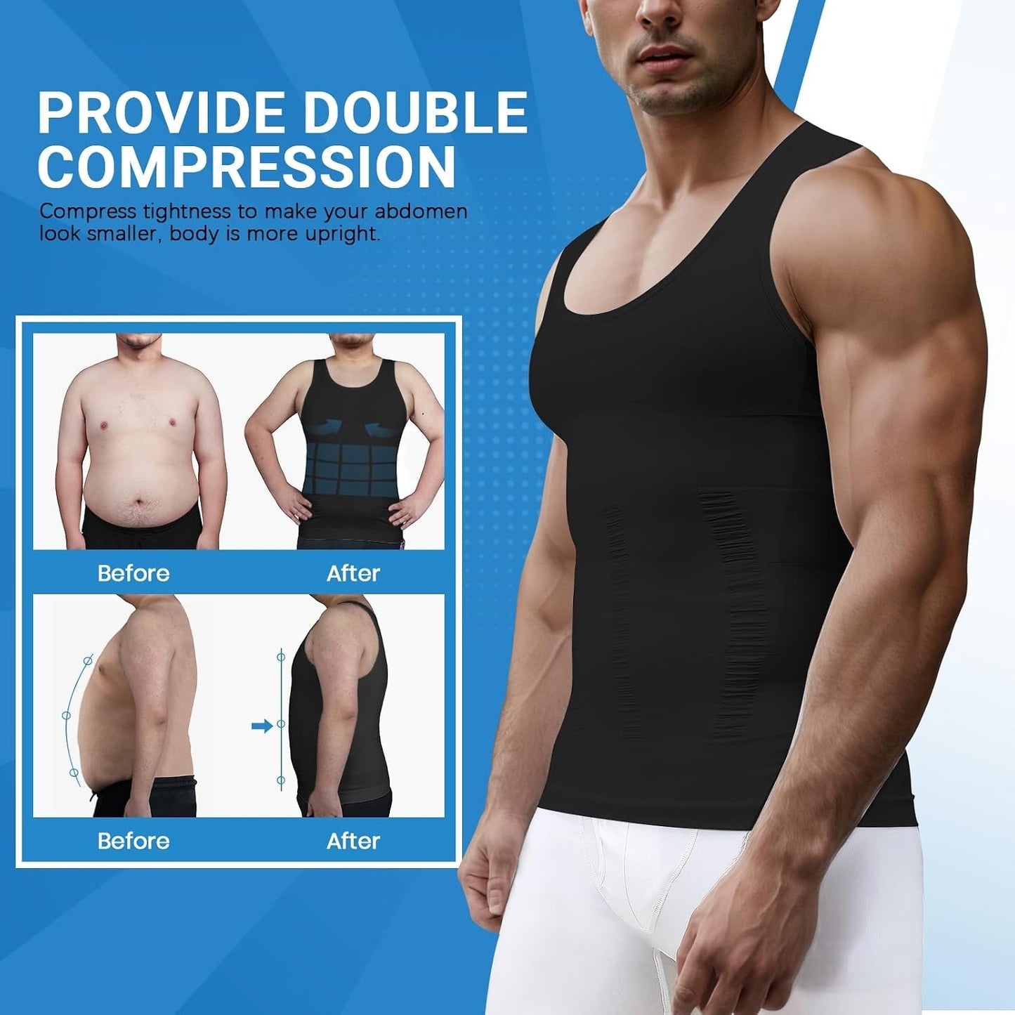 GVV Men's Slim-N-Lift Compression Vest - Black