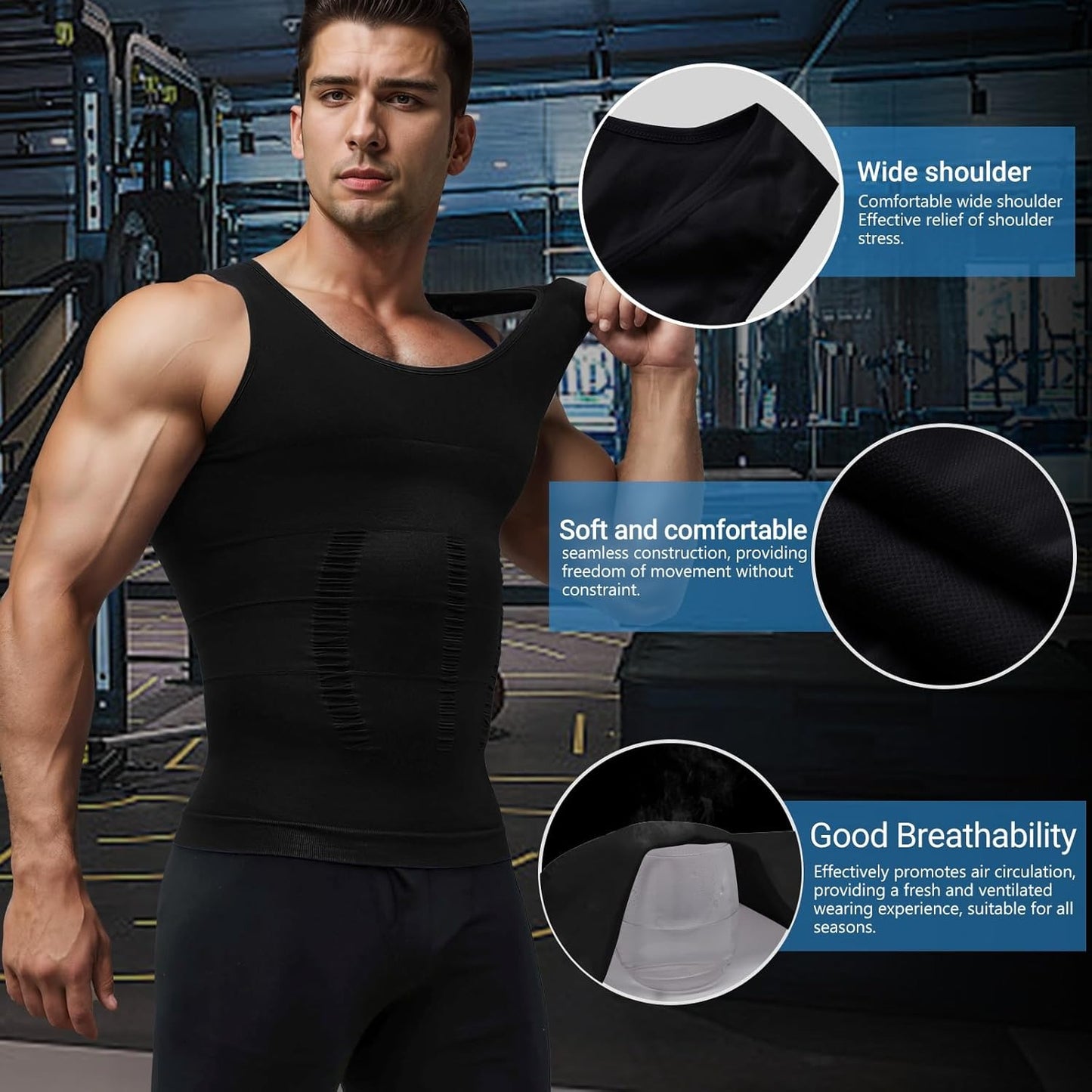 GVV Men's Slim-N-Lift Compression Vest - Black