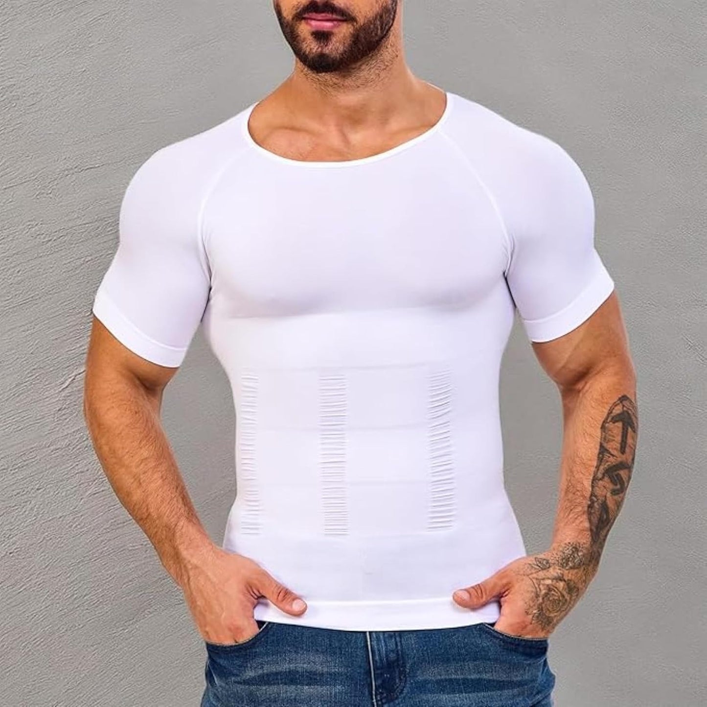 GVV Men's Slim-N-Lift Compression T-Shirt - White