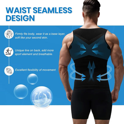 GVV Men's Slim-N-Lift Compression Vest - Black
