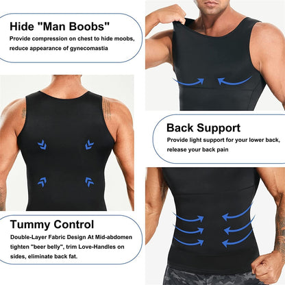 GVV Men's Slim-N-Lift Compression Vest - Black