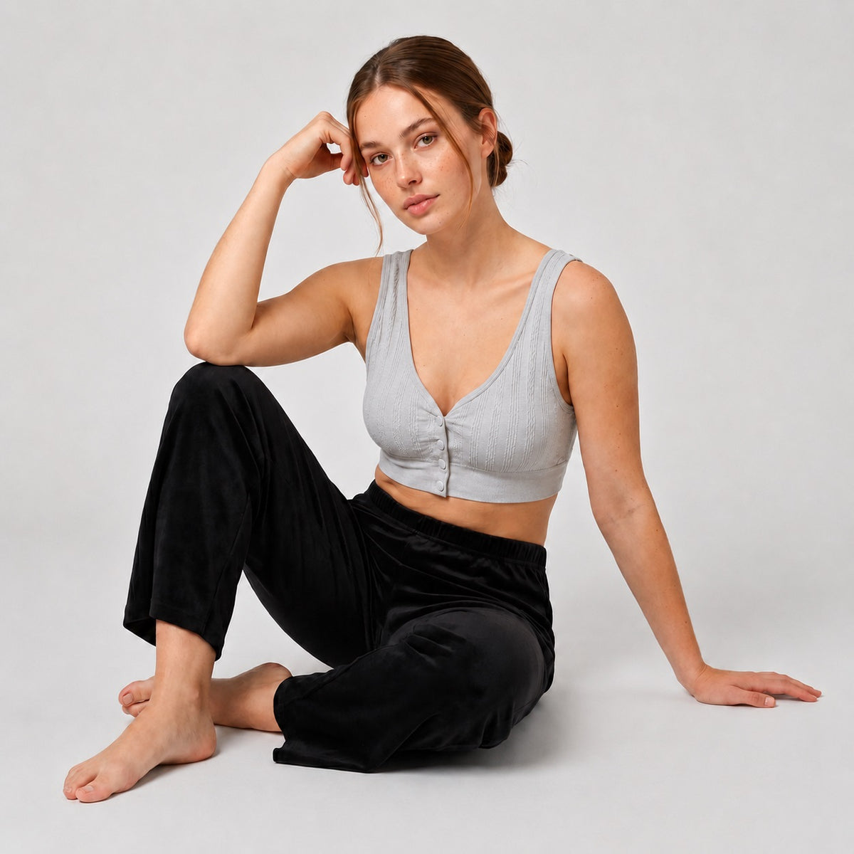 GVV Women's Front Button Bra - Light Grey